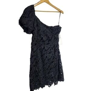 Floret Studios Dress Womens Large Black Lace One Shoulder Asymmetrical Short